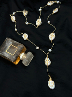 Длинное колье-трансформер с речным жемчугом, обрамленным проволокой, оттенок золото