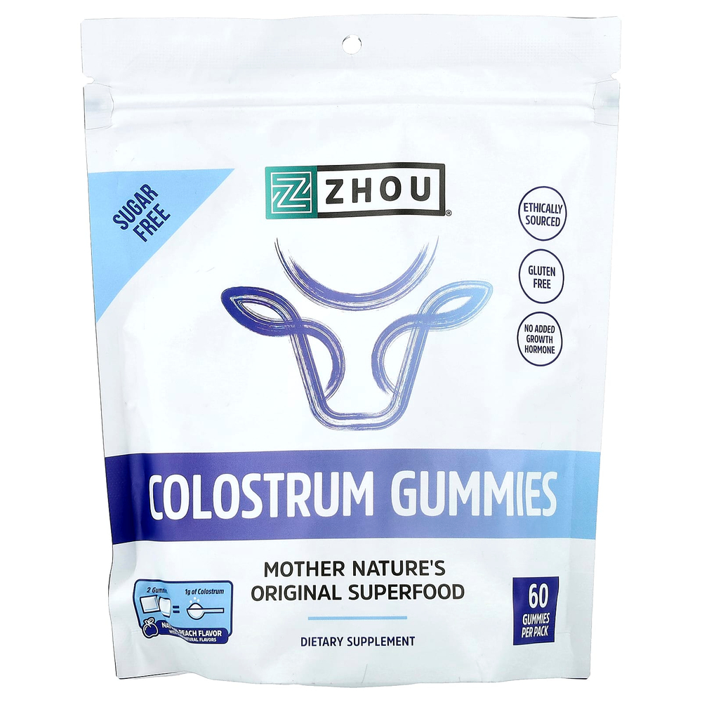 Zhou Nutrition, Жевательные мармеладки с молозивом, натуральный персик, 60 жевательных таблеток