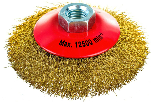 Щетка коническая для УШМ (латунированная проволока 0,3 мм, 100 мм) MIRAX 35143-100