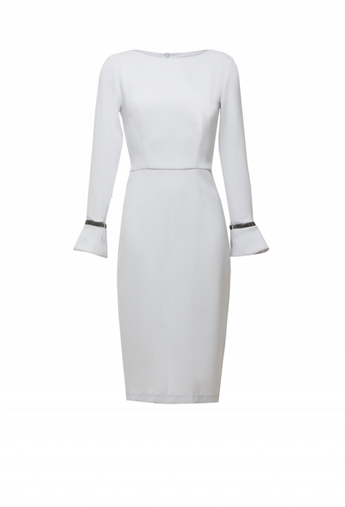 Платье-футляр серое с кристаллами "Swarovski" 46-19 SS