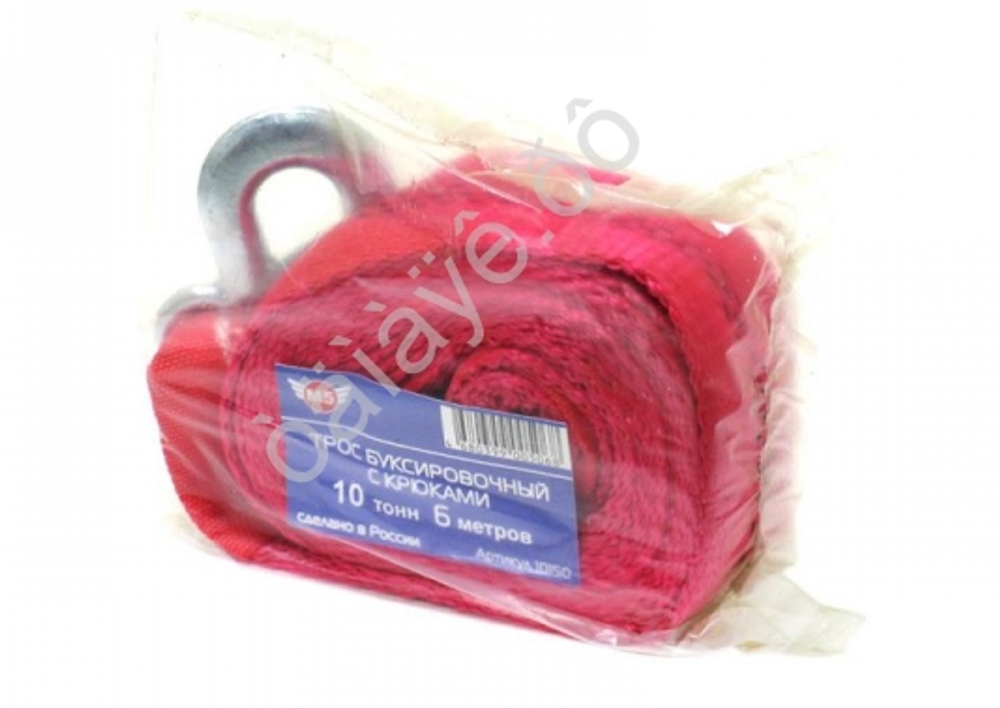 Трос буксира10т/6м лента М5 с Крючками в пакете 10150