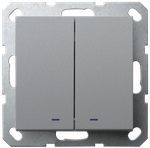 Выключатель двухклавишный со светодиодами 10A 250V~ с накладкой, цвет Алюминий