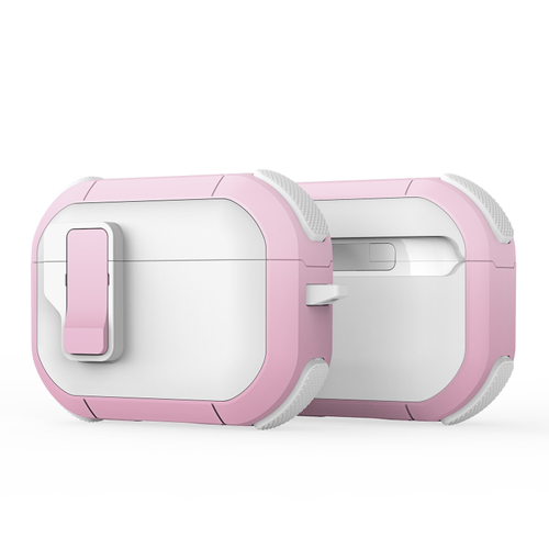 Чехол белый с розовыми вставками (WhitePink) от Dux Ducis для наушников AirPods Pro 2, серия PECP Series Case, в комплекте с карабином