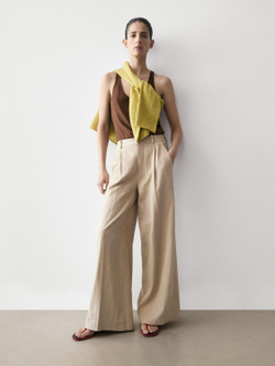 Massimo Dutti Свободные брюки с высокой талией, песочный