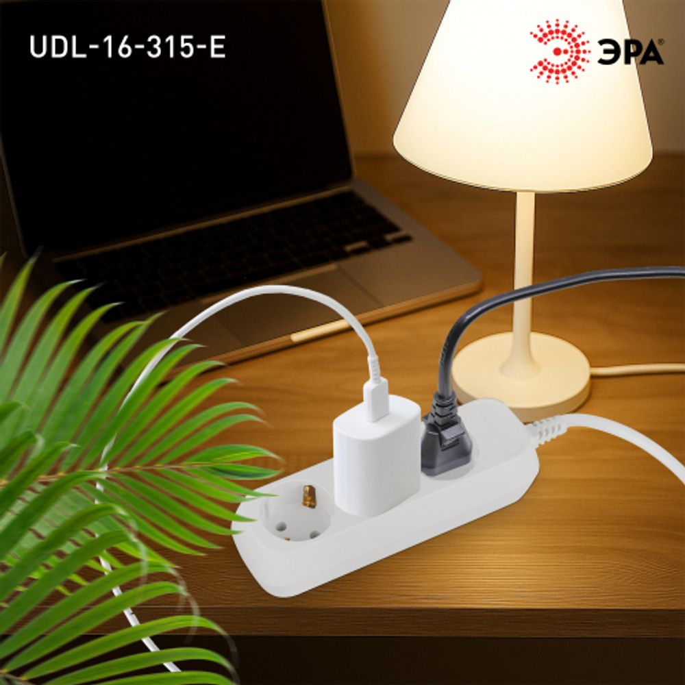 Удлинитель электрический ЭРА UDL-16-315-E Greenline 3 розетки с заземлением 1,5м ПВС 3x1мм2 | Бытовые удлинители