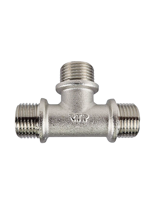 Тройник, латунь, наружная/наружная/наружная резьба 1/2", никель, RTP