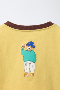 ZARA ФУТБОЛКА С ПРИНТОМ МЕДВЕДЯ, МЯГКИЙ ЖЕЛТЫЙ