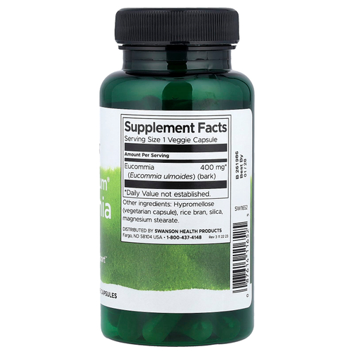 Swanson Vitamins, кора эукоммии Full Spectrum®, 400 мг, 60 растительных капсул