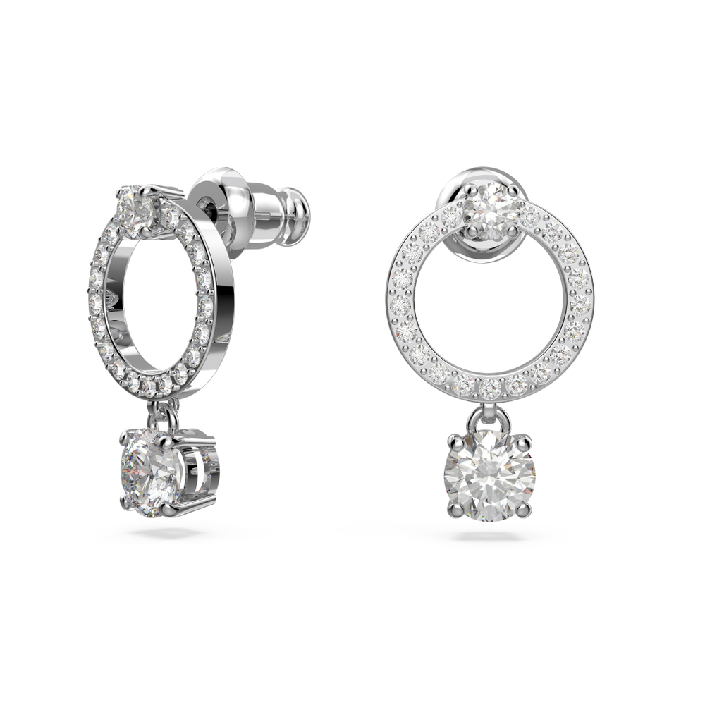 Constella hoop earrings Round cut, White, Rhodium plated