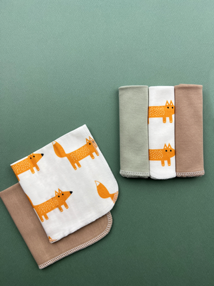 Платочки сет из 5 штук LooJoo Карамель / Лисы / Шалфей