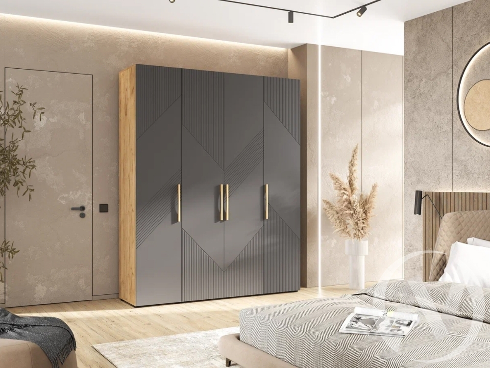 Шкаф 4-х ств.(1800) Спальня Ирис (дуб крафт/браш графит)