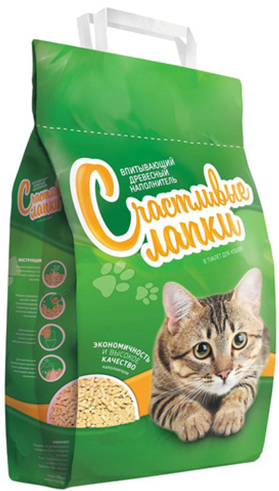 Кошач. наполнитель Счастливые лапки древесный 16л 6кг.