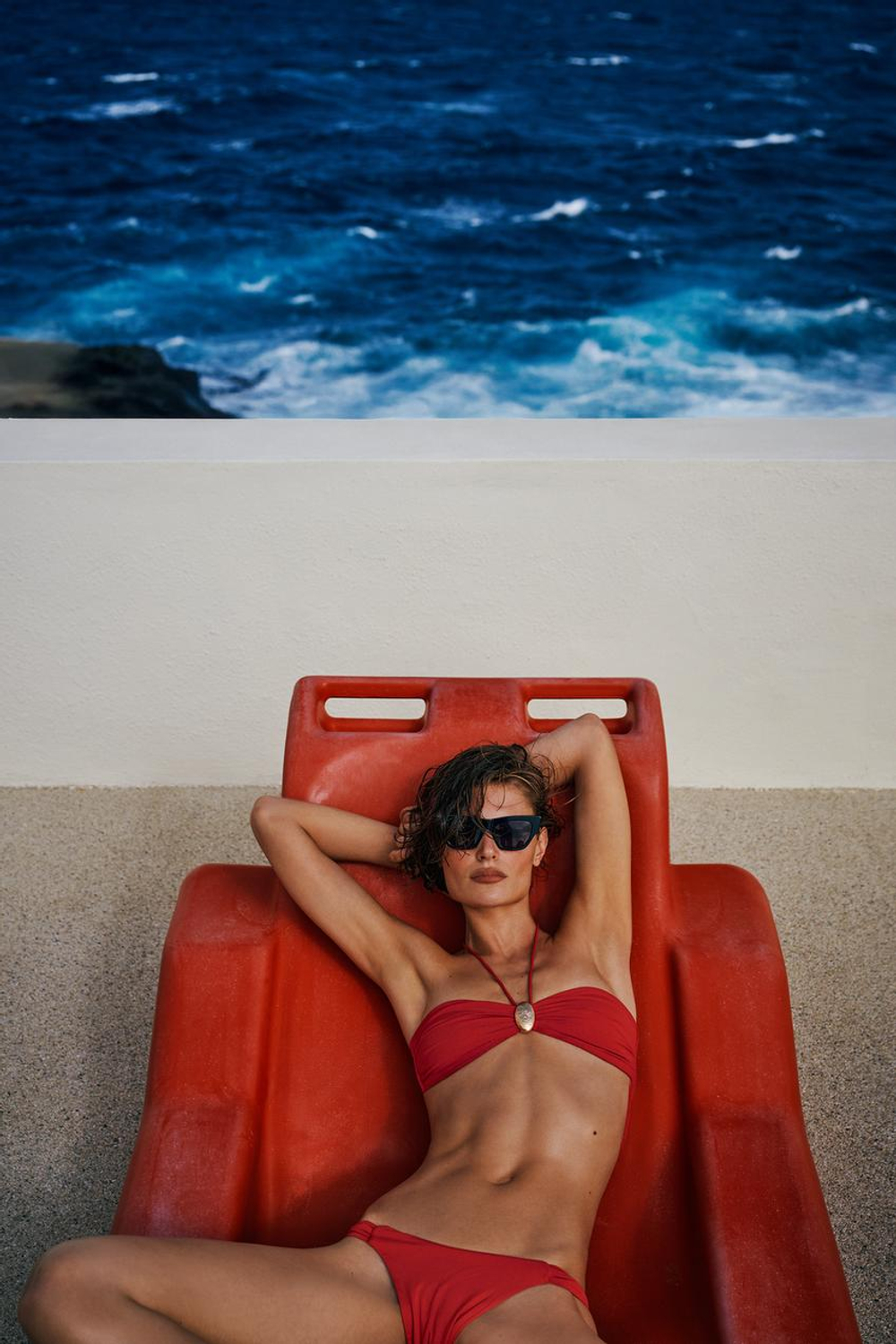 ZARA ТОП-БИКИНИ БАНДО С ОВАЛЬНОЙ ДЕТАЛЬЮ, ТЕМНО-ОРАНЖЕВЫЙ