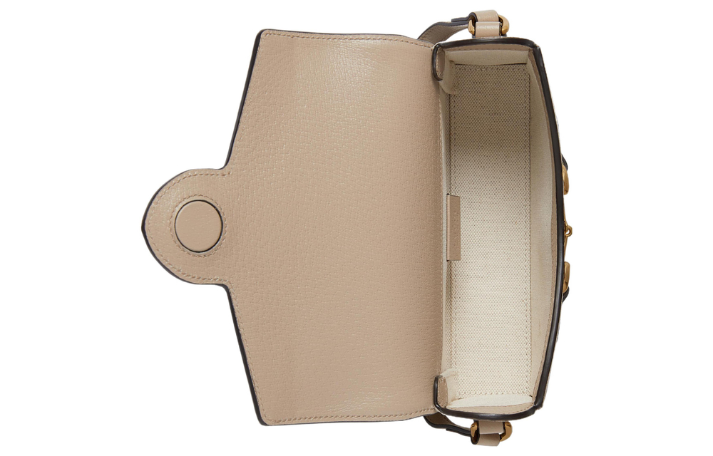 GUCCI Horsebit 1955 Canvas With Leather Trim Box Bag Shoulder Bag, Crossbody Bag Mini Women"s Beige & White