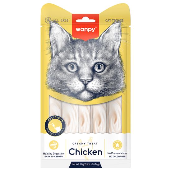 Wanpy Cat Лакомство для кошек, Нежное пюре из курицы, 70гр