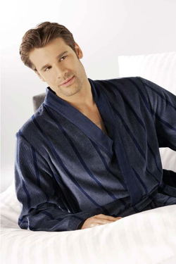 Элитный халат велюровый мужской 2830 синий от Cawo