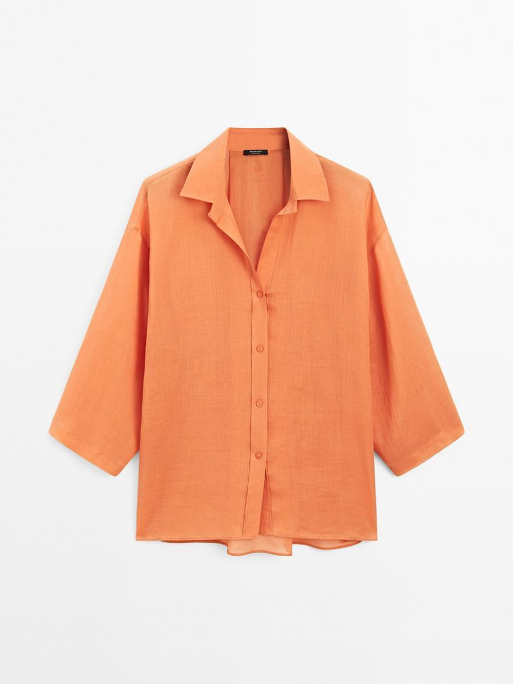 Massimo Dutti Рубашка оверсайз из смесовой ткани рами, черепичный