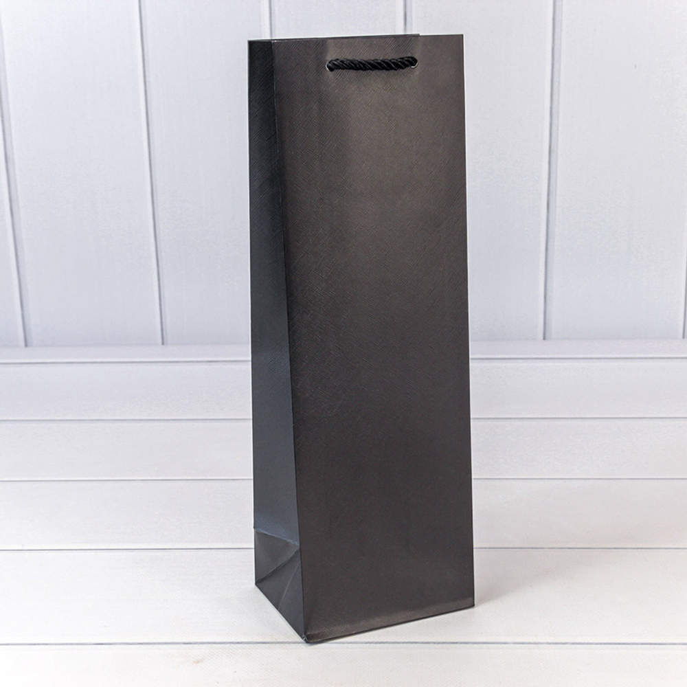 Пакет подарочный Под бутылку 12х36х9см "Фактура" (Черный)