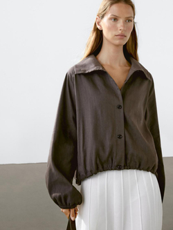 Massimo Dutti Бомбер из смесового льна, шоколадный