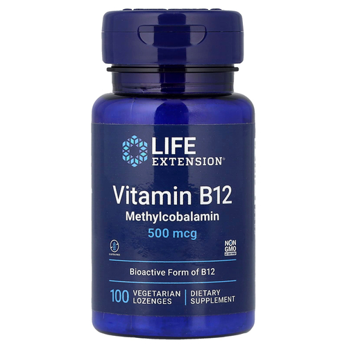 Life Extension, витамин B12, метилкобаламин, 500 мкг, 100 вегетарианских пастилок
