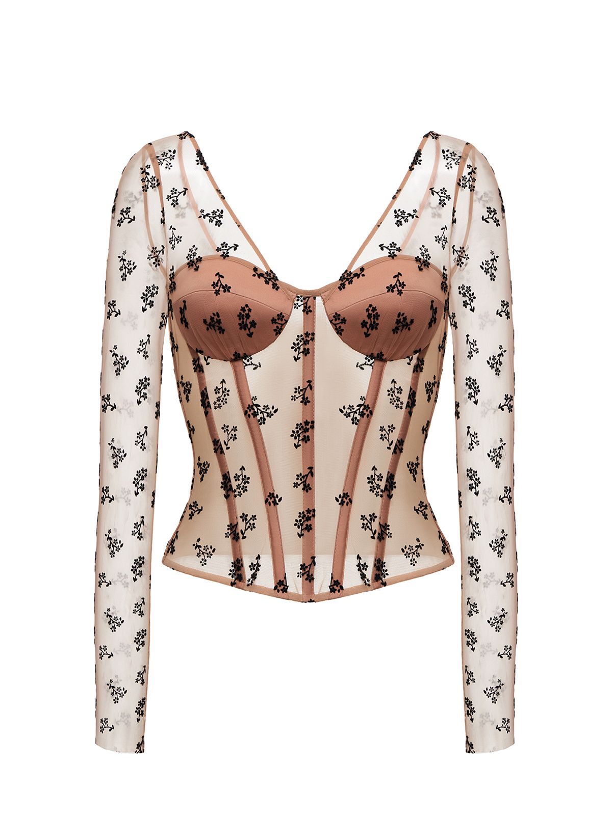 Топ корсетного типа из сетки с цветочным принтом