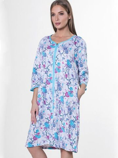 Милый короткий халат на молнии (Размер: 4X) (Цвет: голубой)