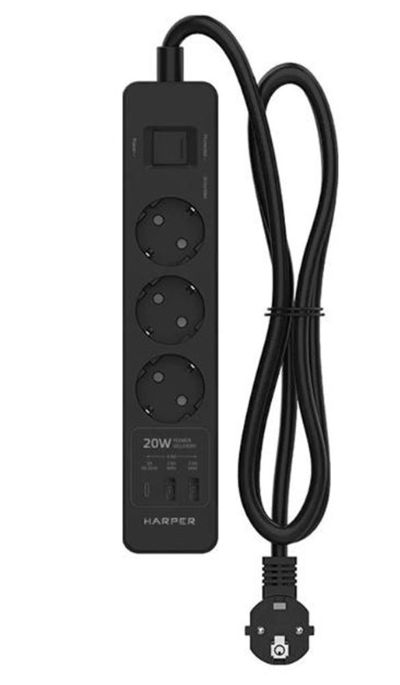 Удлинитель  с USB зарядкой HARPER UCH-440 Black PD3.0