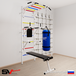 Шведская стенка Sv Sport 52630 (Турник рукоход/Брусья/Стойка/Скамья/Цепь/Мешок 30кг/Канатный лаз)
