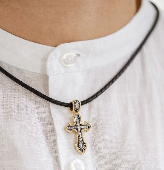 Серебряный крест с Распятием и Сергием Радонежским. Фотография. Размер._4