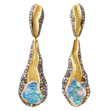 Серьги с Опалом, Цаворитами, Сапфирами и Бриллиантами, E0033-1/1