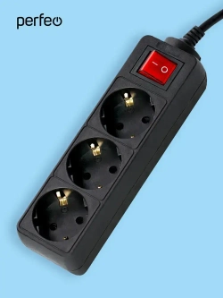 Сетевой удлинитель Perfeo с кнопкой POWERMATE PF-PM-3/5,0-B, 5,0м, 3 розетки, черный