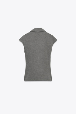 ZARA ТОП ИЗ ПИКЕ С ПУГОВИЦАМИ, АНТРАЦИТОВО-СЕРЫЙ