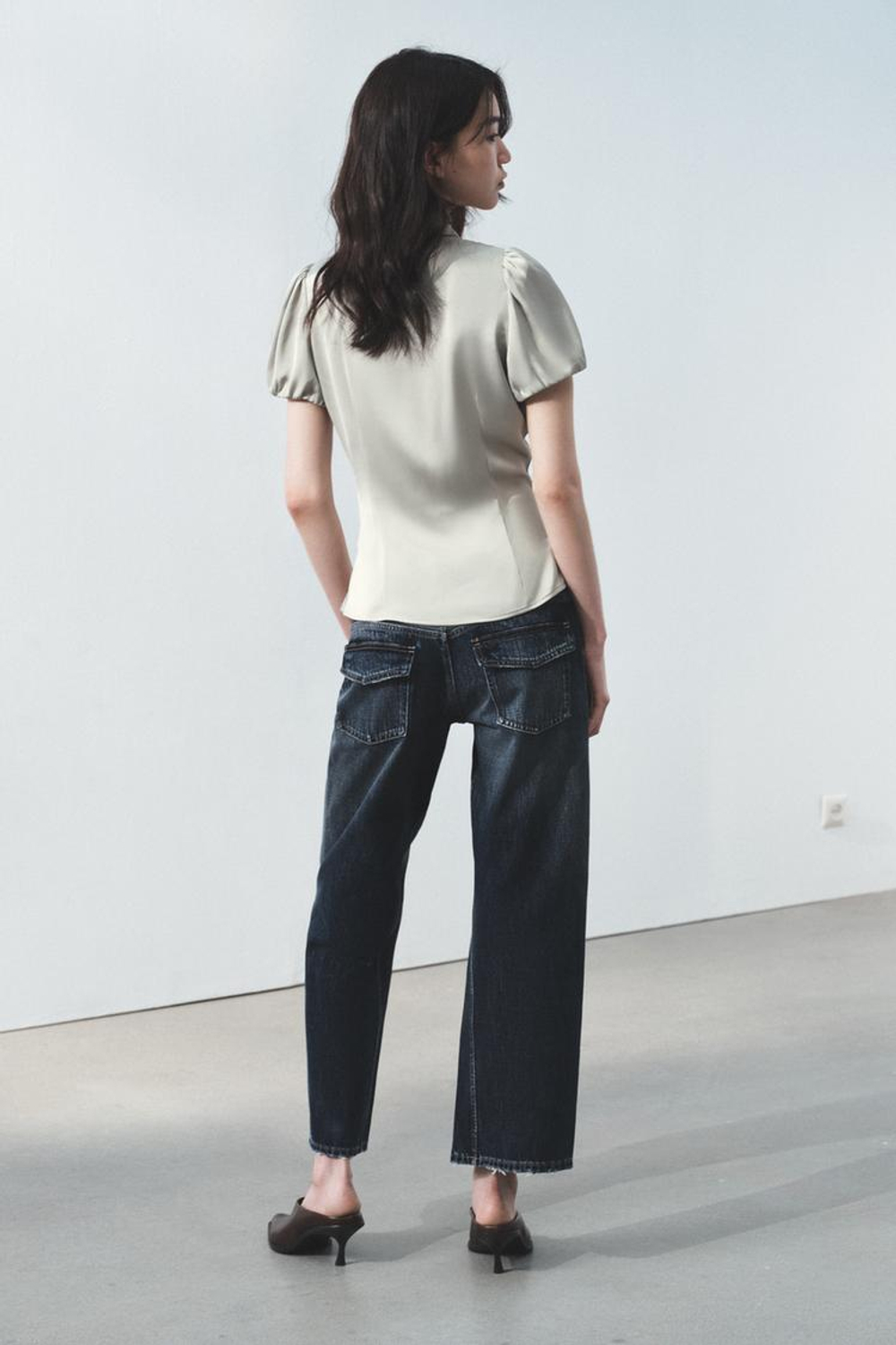 ZARA АТЛАСНАЯ РУБАШКА, ЗЕЛЕНОВАТЫЙ