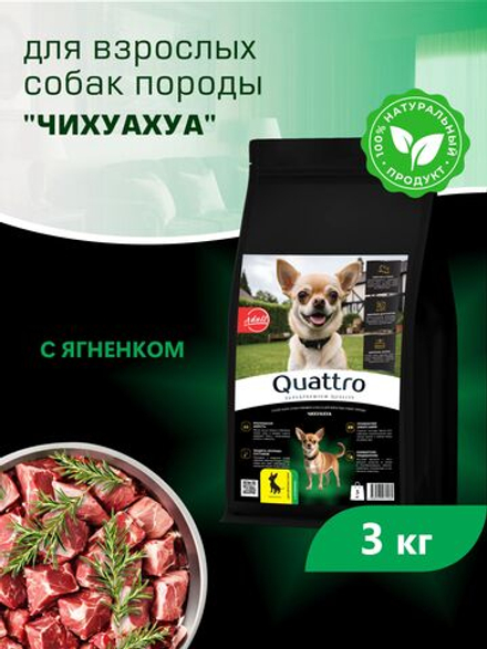 Корм сухой для взрослых собак породы Чихуахуа, с ягненком, 3 кг, QUATTRO