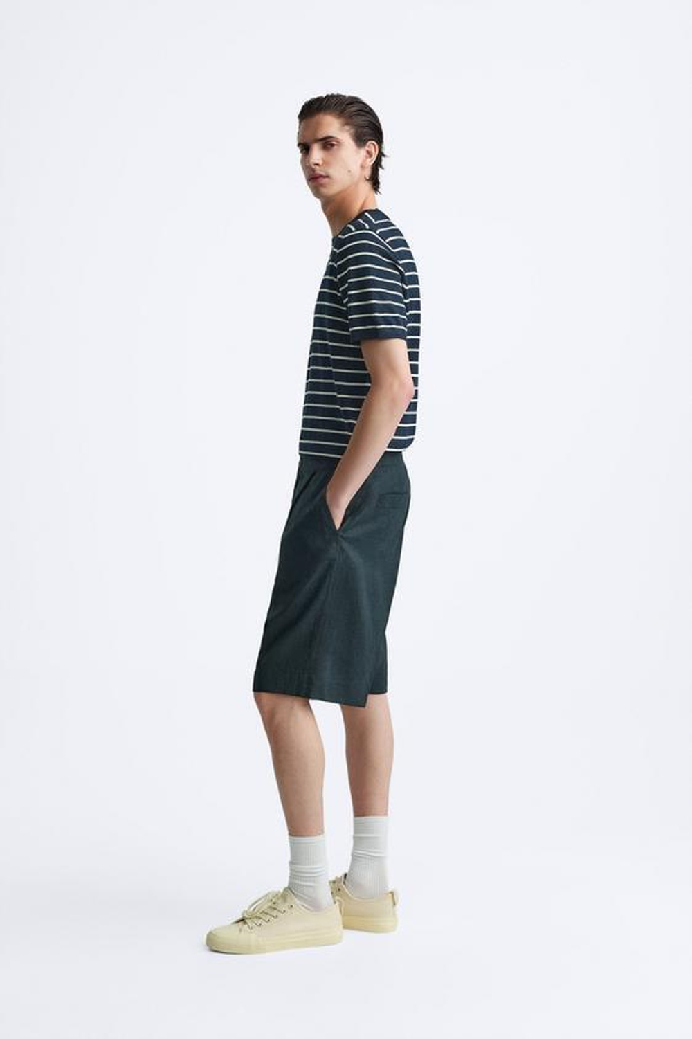 ZARA ФУТБОЛКА ИЗ СМЕСОВОЙ ВИСКОЗЫ, ТЕМНО-СИНИЙ/БЕЛЫЙ