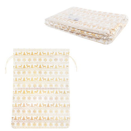 Подарочный мешок (1 шт.) новогодний, 30х45 см, "X-Mas Pattern", под лён, фольга, ЗОЛОТАЯ СКАЗКА, 592536