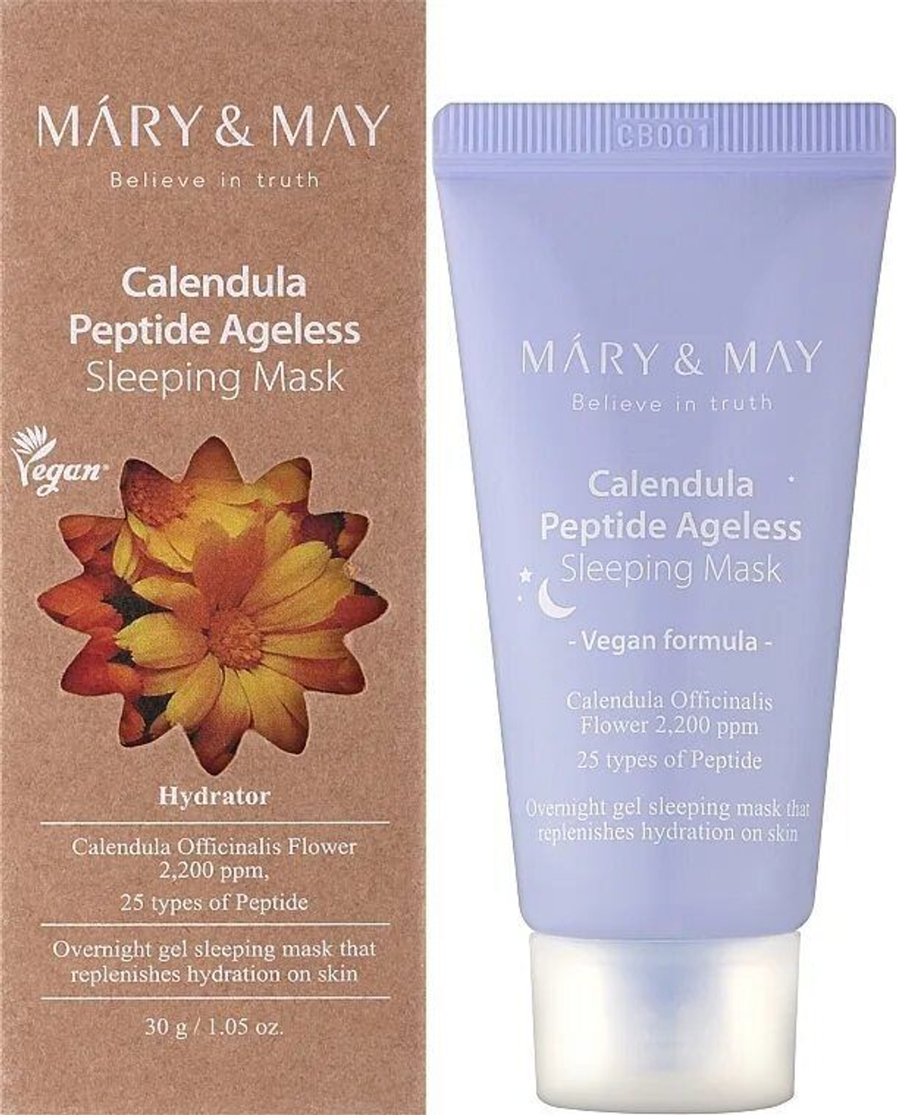Ночная антивозрастная маска с лепестками календулы Mary&May Calendula Peptide Ageless Sleeping Mask 30 мл