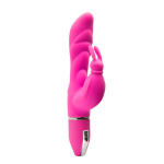 Розовый вибратор с клиторальным зайчиком PURRFECT SILICONE DELUXE DUO VIBE PINK - 18 см. (Цвет: розовый)