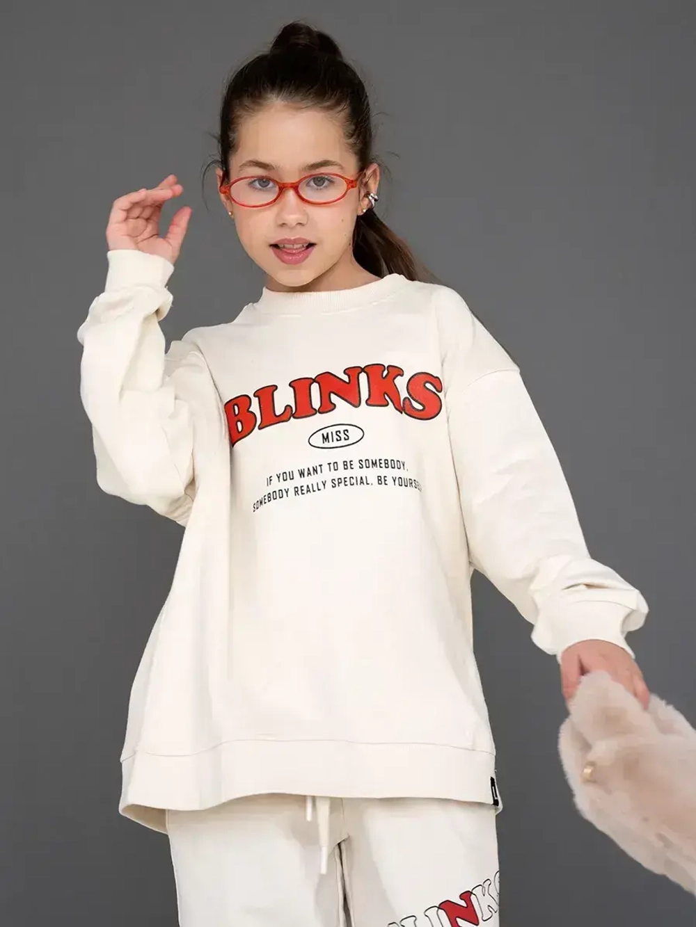 Костюм для девочки, свитшот и брюки, бежевый