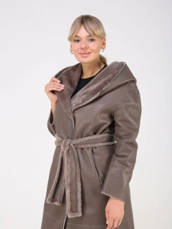 Дубленка зимняя шуба натуральная с капюшоном двухсторонняя