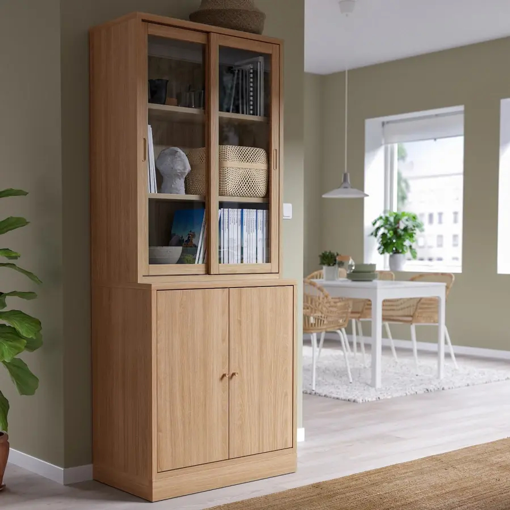 Комбинация с раздвижными стеклянными дверями - IKEA TONSTAD/ТОНСТАД ИКЕА, 200х47х82 см, светло-коричневый