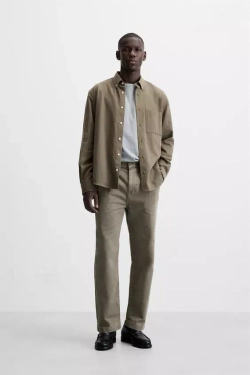 ZARA БРЮКИ REGULAR FIT СО СКЛАДКАМИ, КОРИЧНЕВЫЙ