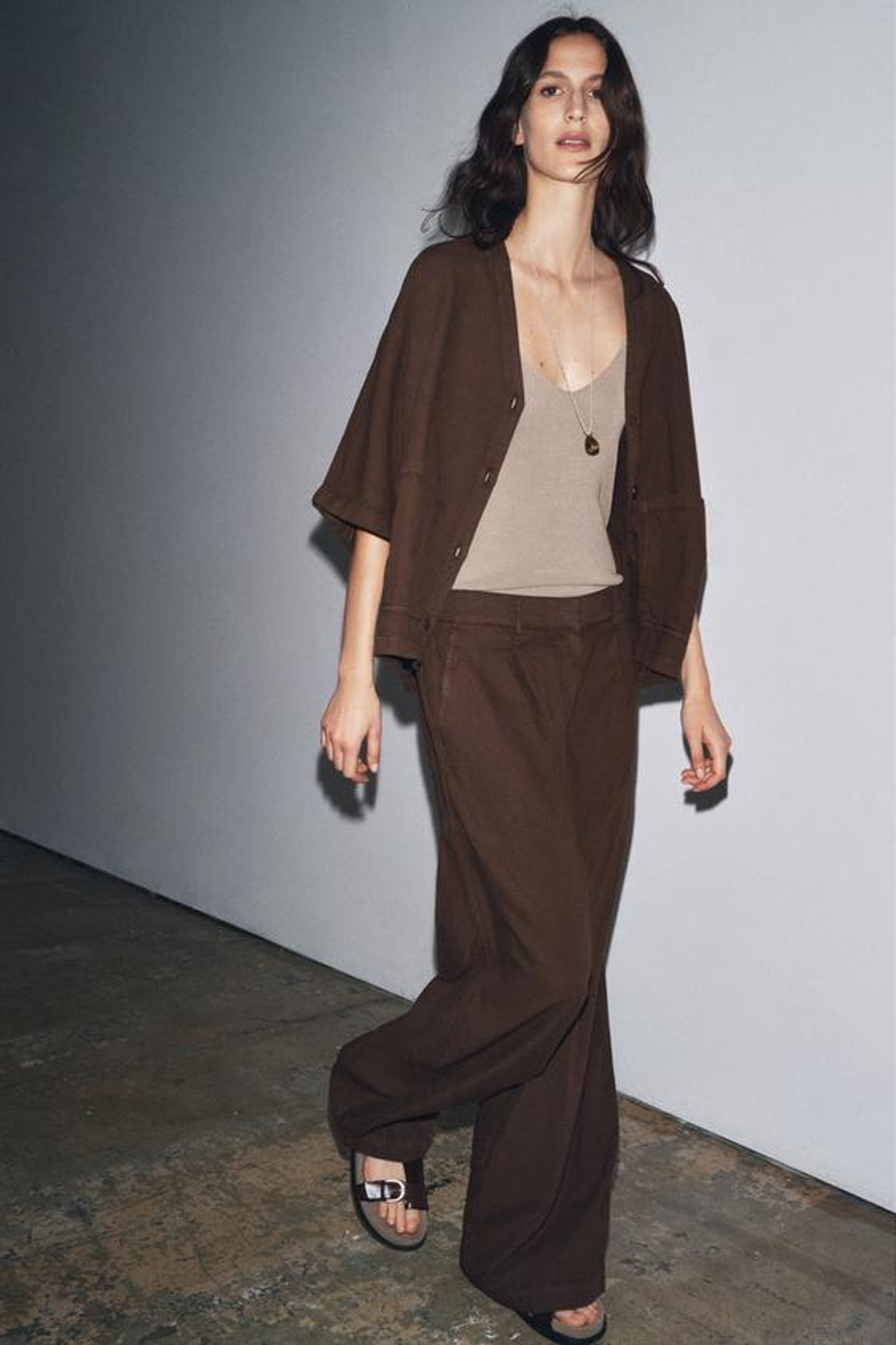 ZARA БРЮКИ-ДЖОГГЕРЫ — ZW COLLECTION, КОРИЧНЕВЫЙ