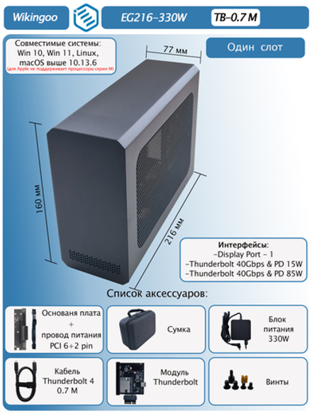 Внешний корпус для видеокарты Wikingoo EG216 - 330W. EGPu. Thunderbolt 3/4.