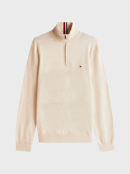 Свитер Tommy Hilfiger Solid Logo Quater-Zip Beige