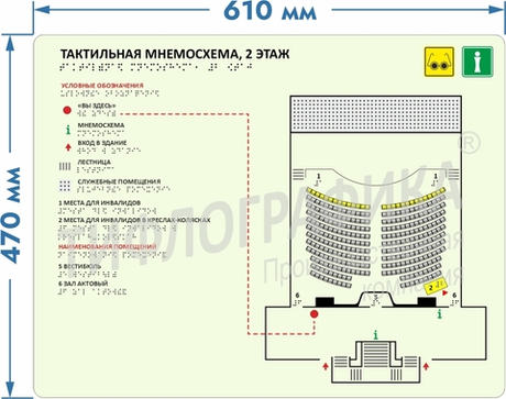 Тактильная мнемосхема ГОСТ 470х610 мм на ПВХ 3 мм фотолюминесцентная