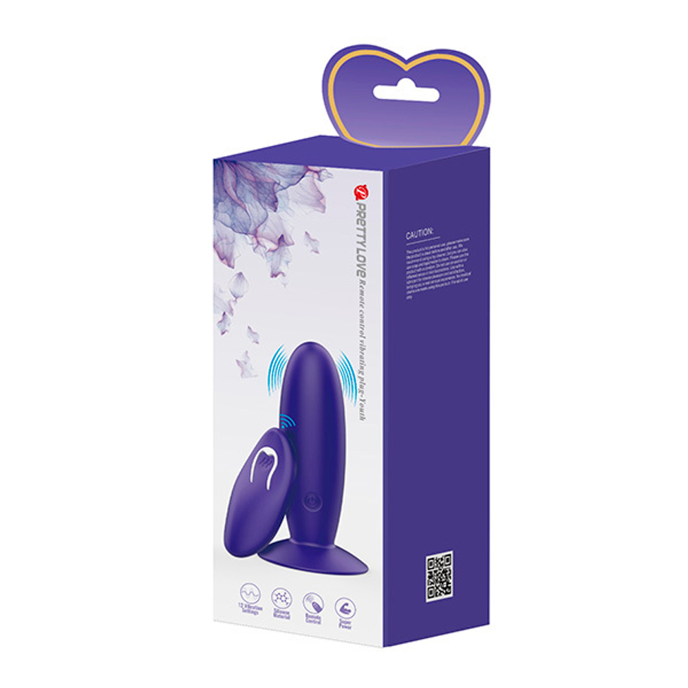Фиолетовый анальный вибростимулятор 11см с пультом ДУ Pretty Love Remote Control Vibrating Plug Youth BI-040045WL