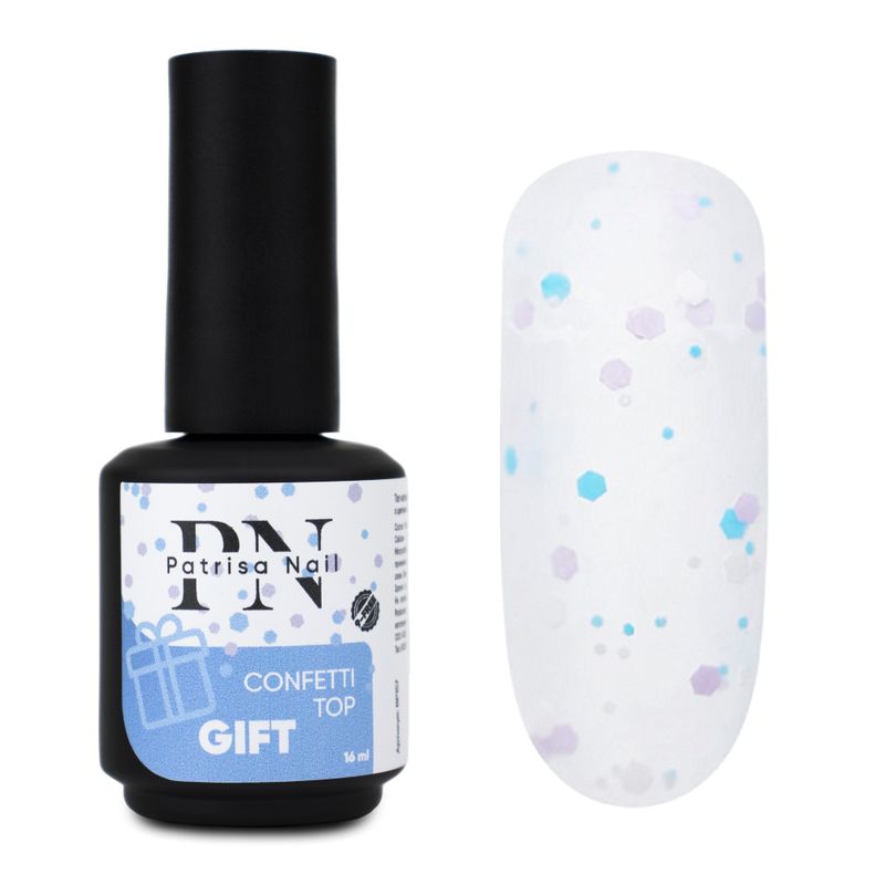 Patrisa Nail, Топ матовый с цветными шестигранниками Confetti Top Gift 16 мл | Купить в интернет-магазине Формула Профи Плюс
