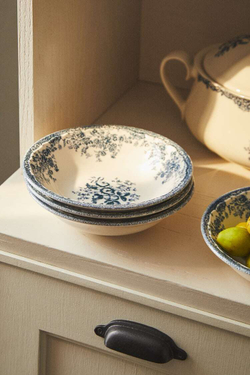 ZARA HOME ЦВЕТОЧНАЯ ФАЯНСОВАЯ ПИАЛА, СИНИЙ