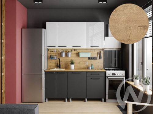 Кухня Ребекка 1.6м (корпус белый/белый; графит) 38мм дуб бунратти